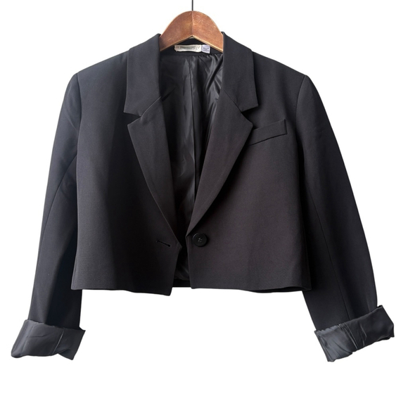 RetroD Black Notched Collar Cropped Blazer Bolero Lined Long Sleeve Size SMALL - Picture 7 of 9